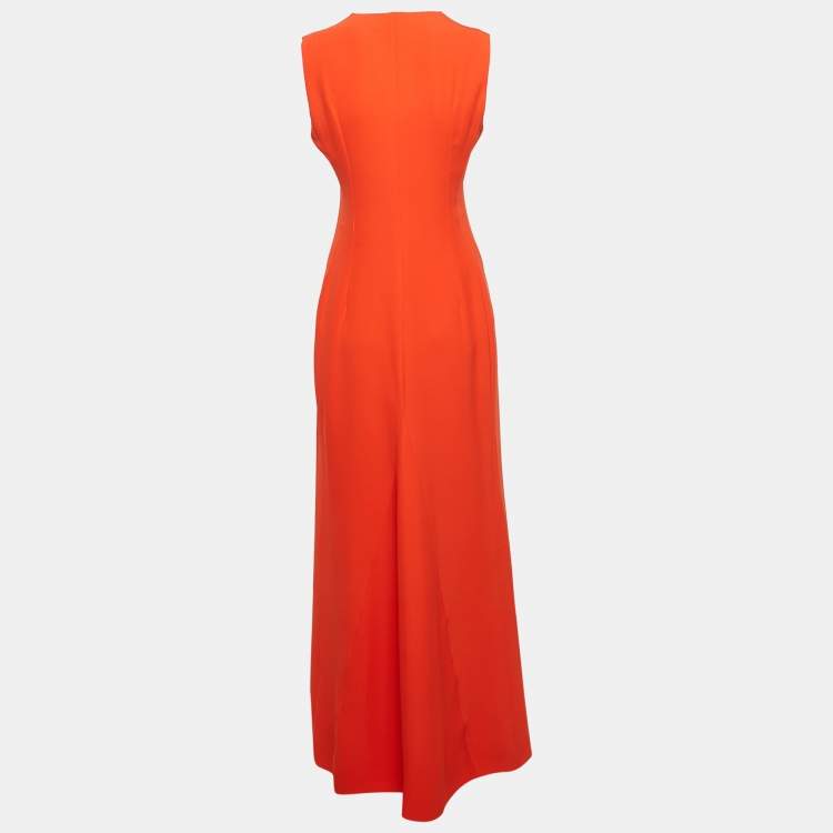 Pre Owned Christian Dior Orange Silk Blend Double Breasted Sleeveless Maxi Dress M