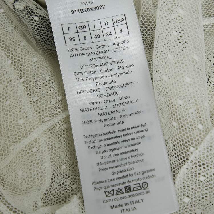 Pre Owned Christian Dior White Beaded Tulle Ruffle Detail Blouse S