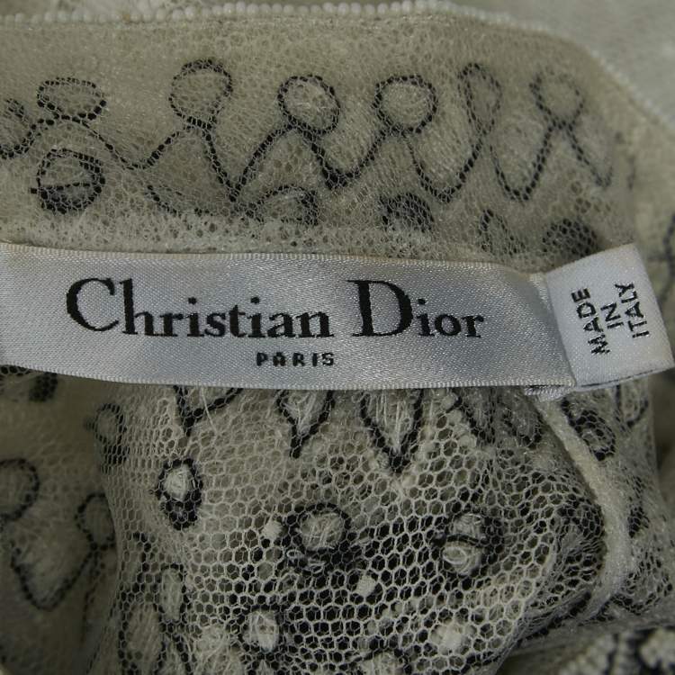 Pre Owned Christian Dior White Beaded Tulle Ruffle Detail Blouse S