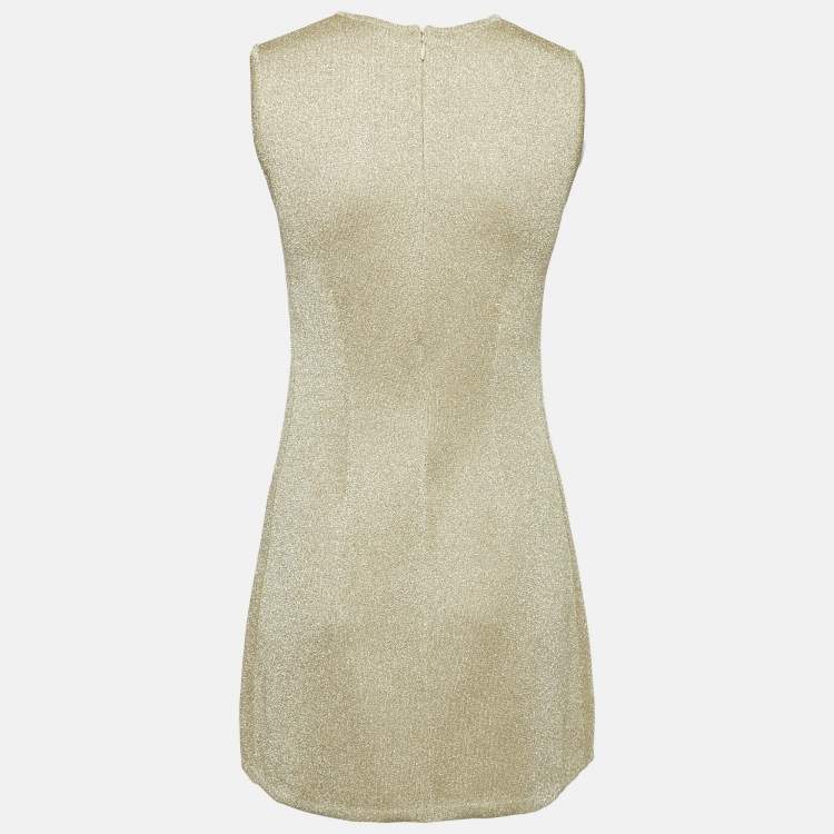 Pre Owned Christian Dior Gold Lurex Knit Sleeveless Mini Bodycon Dress S