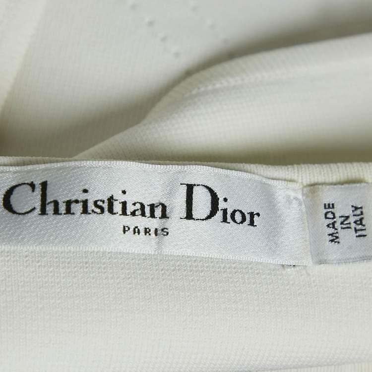 Pre Owned Christian Dior White Logo Band Detail Knit Bralette Top M