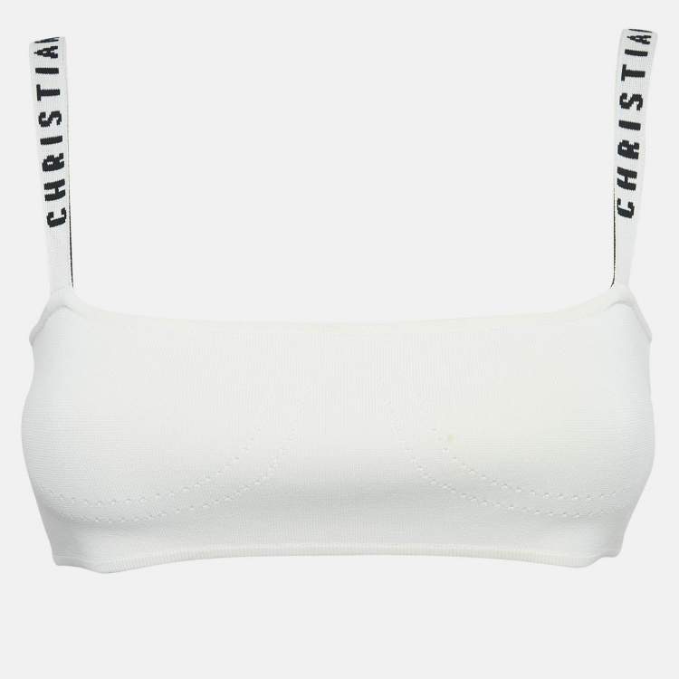Pre Owned Christian Dior White Logo Band Detail Knit Bralette Top M