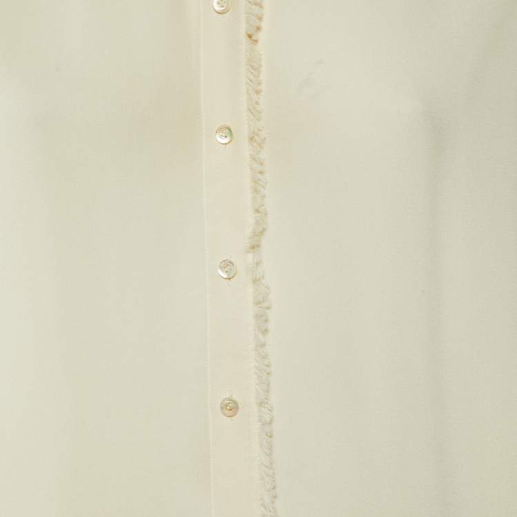 Pre Owned Christian Dior Cream Silk Georgette Button Front Shirt L
