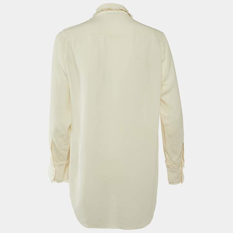 Pre Owned Christian Dior Cream Silk Georgette Button Front Shirt L