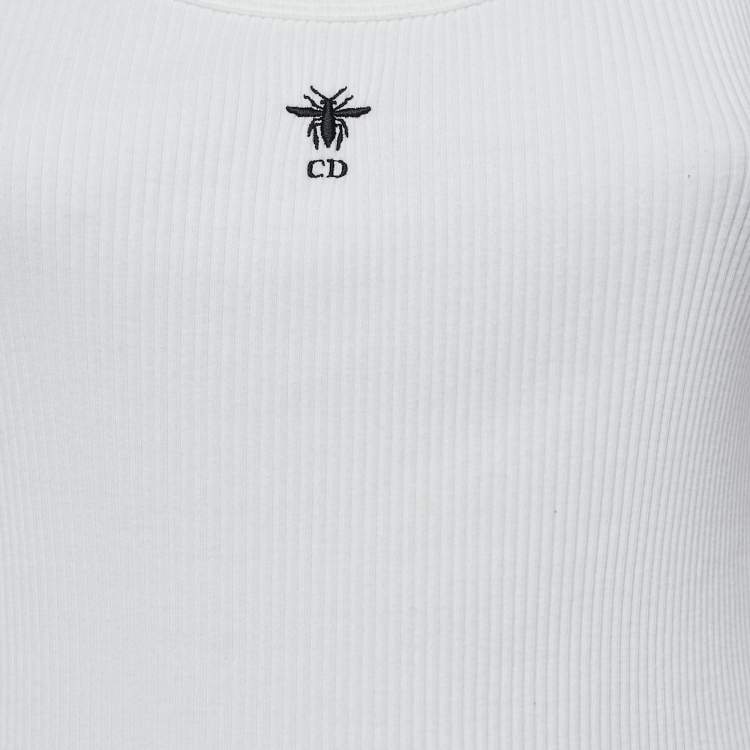 Pre Owned Dior White Logo Embroidery Cotton Rib Knit Tank Top S