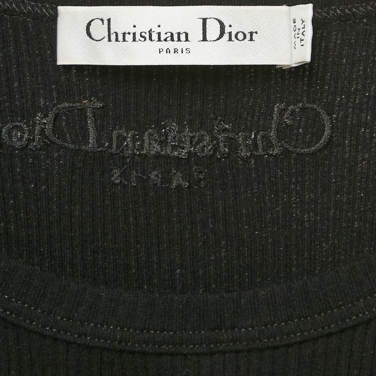 Pre Owned Dior Black Logo Embroidery Cotton Rib Knit Tank Top S