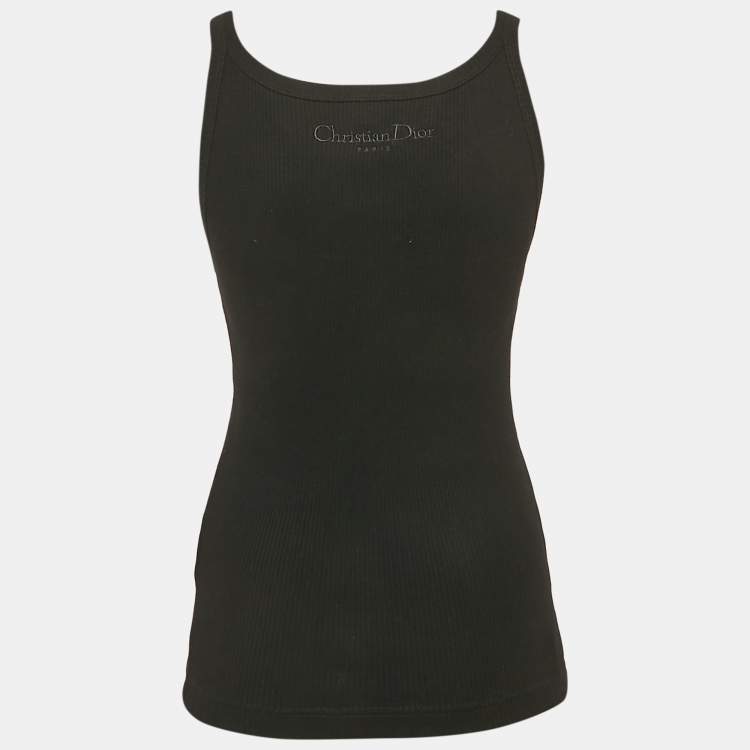Pre Owned Dior Black Logo Embroidery Cotton Rib Knit Tank Top S