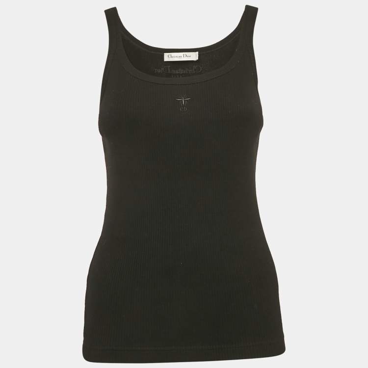 Pre Owned Dior Black Logo Embroidery Cotton Rib Knit Tank Top S