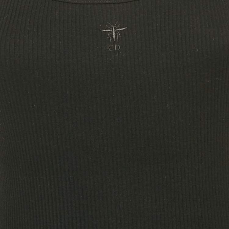 Pre Owned Dior Black Logo Embroidery Cotton Rib Knit Tank Top S