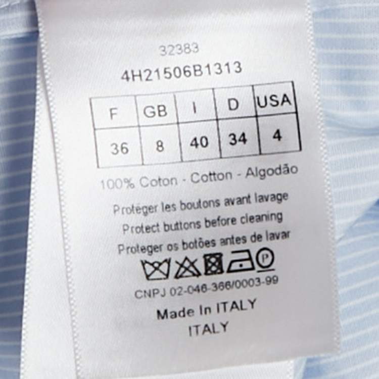 Pre Owned Dior Blue Stripe Cotton Asymmetric Mini Dress S