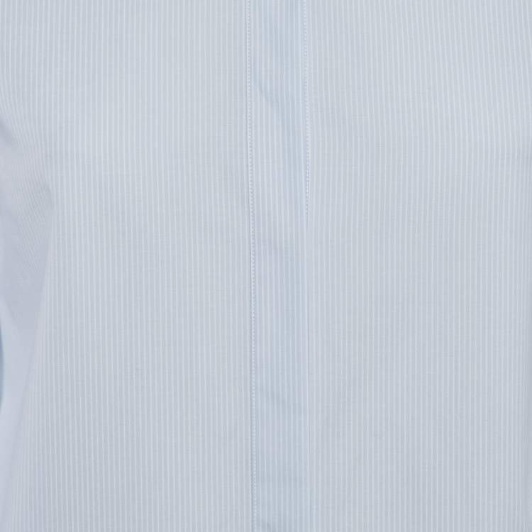 Pre Owned Dior Blue Stripe Cotton Asymmetric Mini Dress S