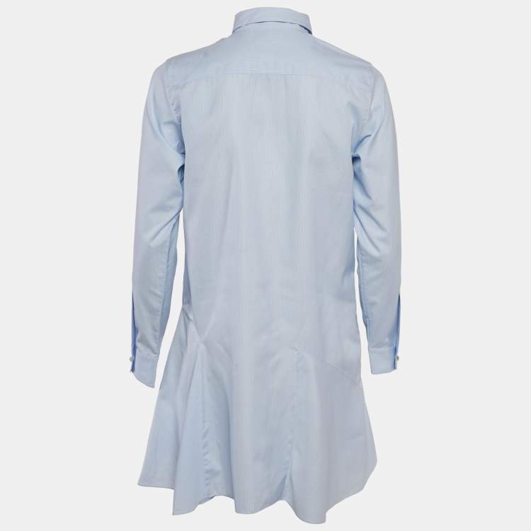 Pre Owned Dior Blue Stripe Cotton Asymmetric Mini Dress S