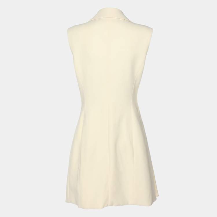 Pre Owned Dior Cream Silk Blend Badge Embellishment Double Breasted Coat Dress M