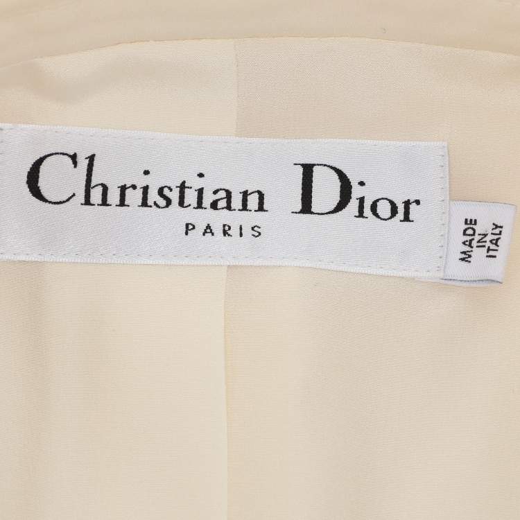Pre Owned Dior Cream Silk Blend Badge Embellishment Double Breasted Coat Dress M
