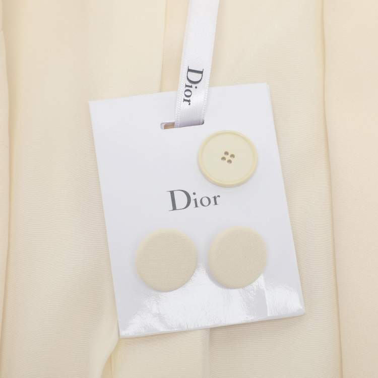 Pre Owned Dior Cream Silk Blend Badge Embellishment Double Breasted Coat Dress M