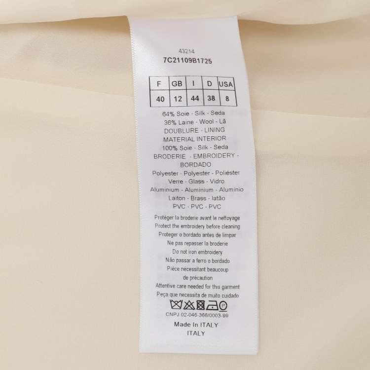 Pre Owned Dior Cream Silk Blend Badge Embellishment Double Breasted Coat Dress M