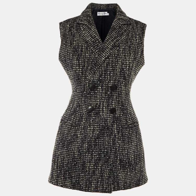 Pre Owned Dior Black Lurex Tweed Double Breasted Sleeveless Jacket M