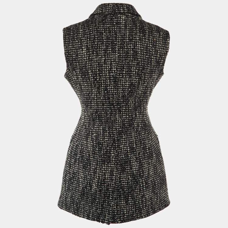 Pre Owned Dior Black Lurex Tweed Double Breasted Sleeveless Jacket M