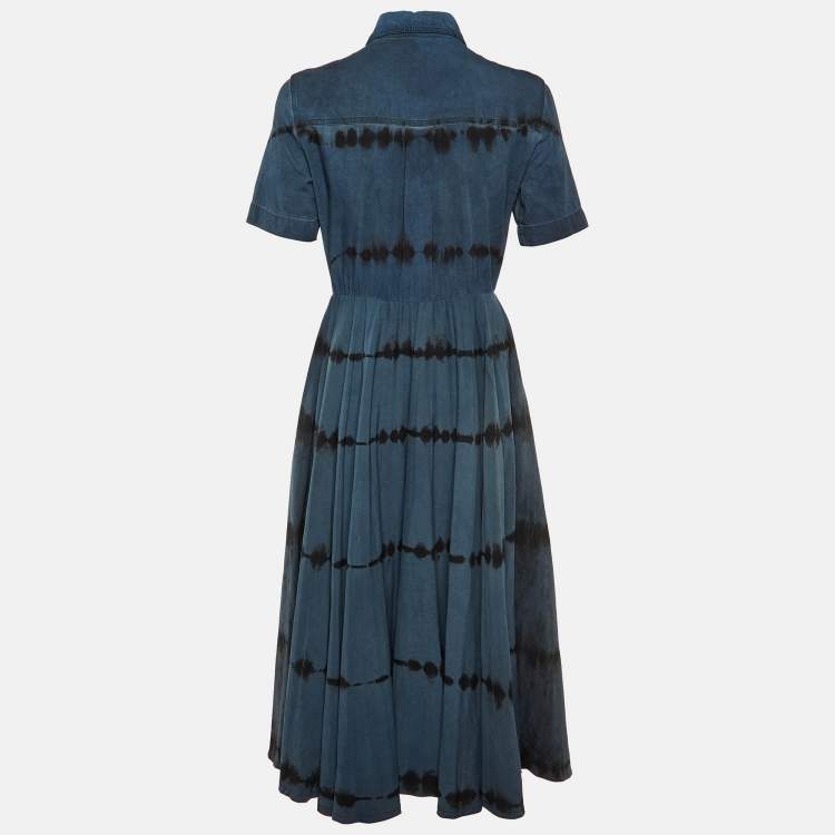 Pre Owned Dior Blue Tie-Dye Print Cotton Button Front Midi Dress M