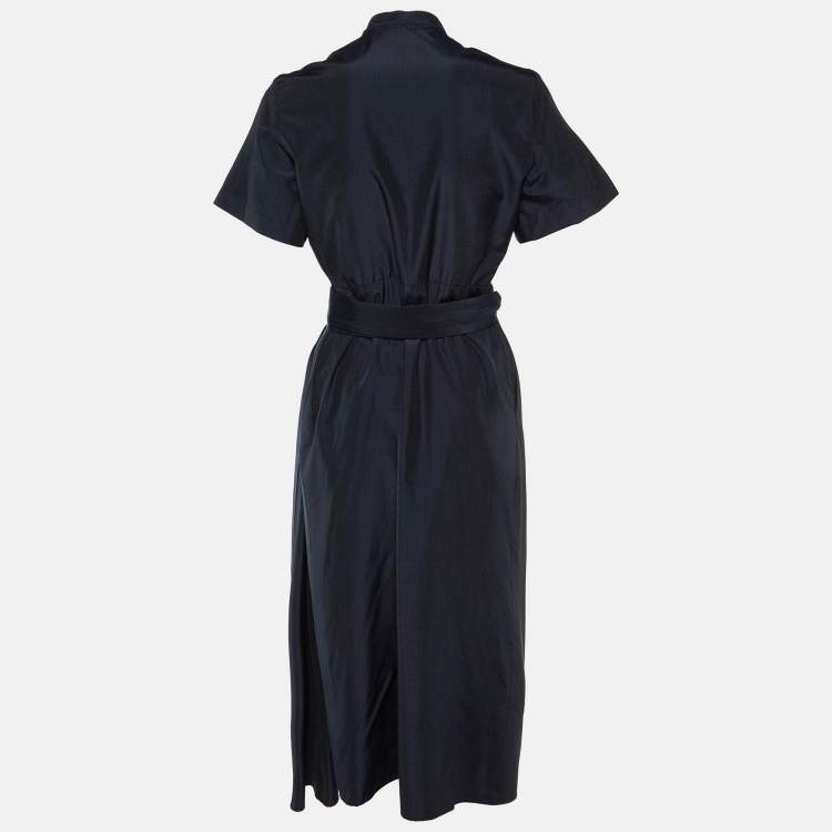Pre Owned Dior Navy Blue Silk Blend Wrap Midi Dress M