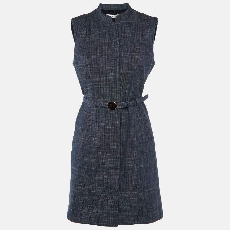 Pre Owned  Dior Navy Blue Cotton Blend Belted Sleeveless Dress M