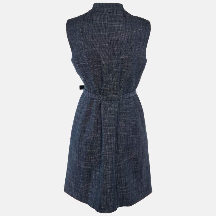 Pre Owned  Dior Navy Blue Cotton Blend Belted Sleeveless Dress M