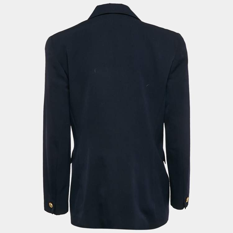 Pre Owned Dior Navy Blue Logo Embroidered Wool Double Breasted Blazer M