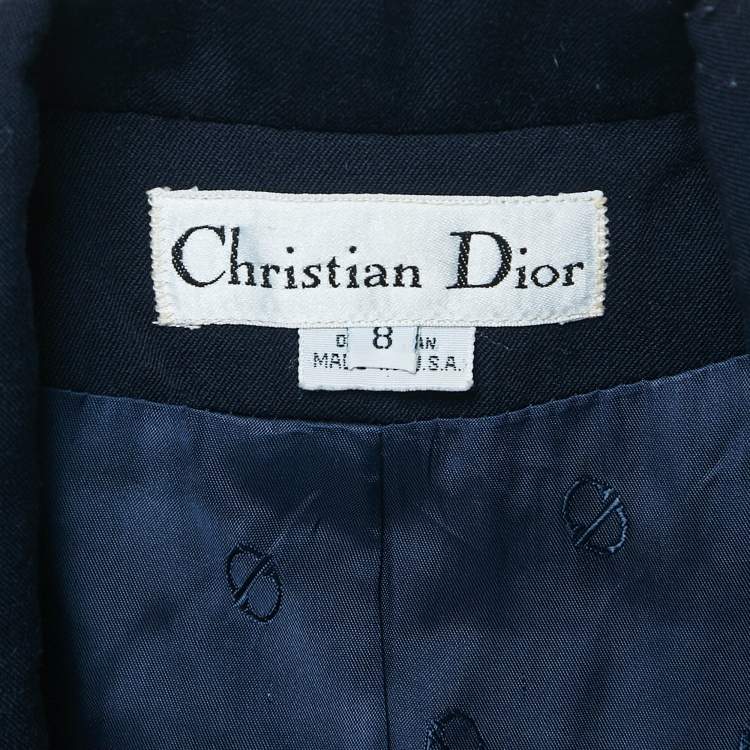 Pre Owned Dior Navy Blue Logo Embroidered Wool Double Breasted Blazer M