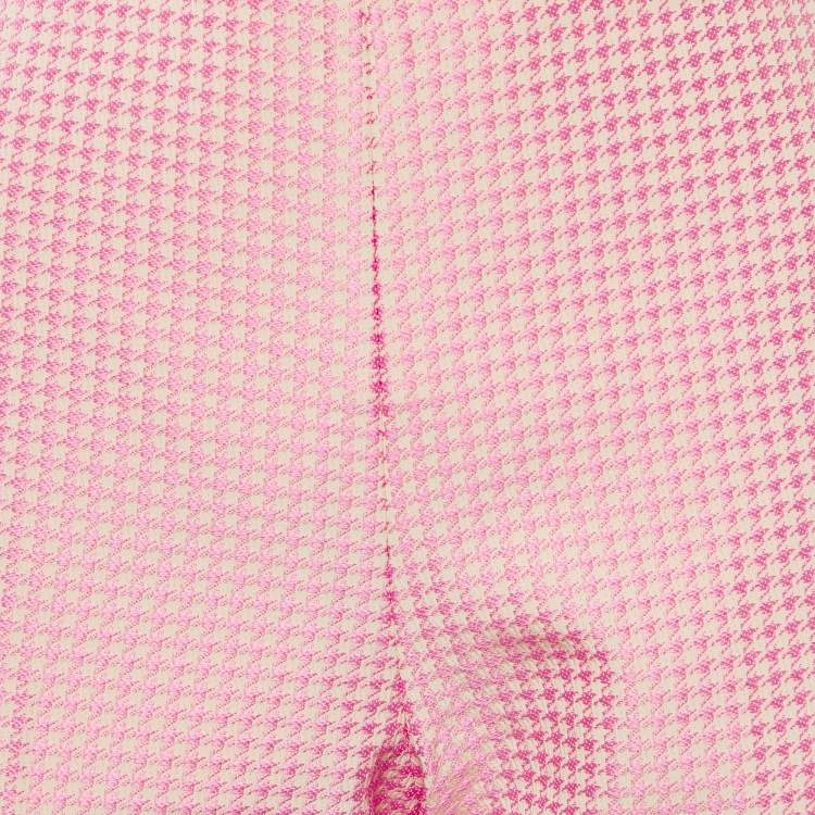 Pre Owned Christian Dior Pink Houndstooth Pattern Cotton Straight Leg Pants M