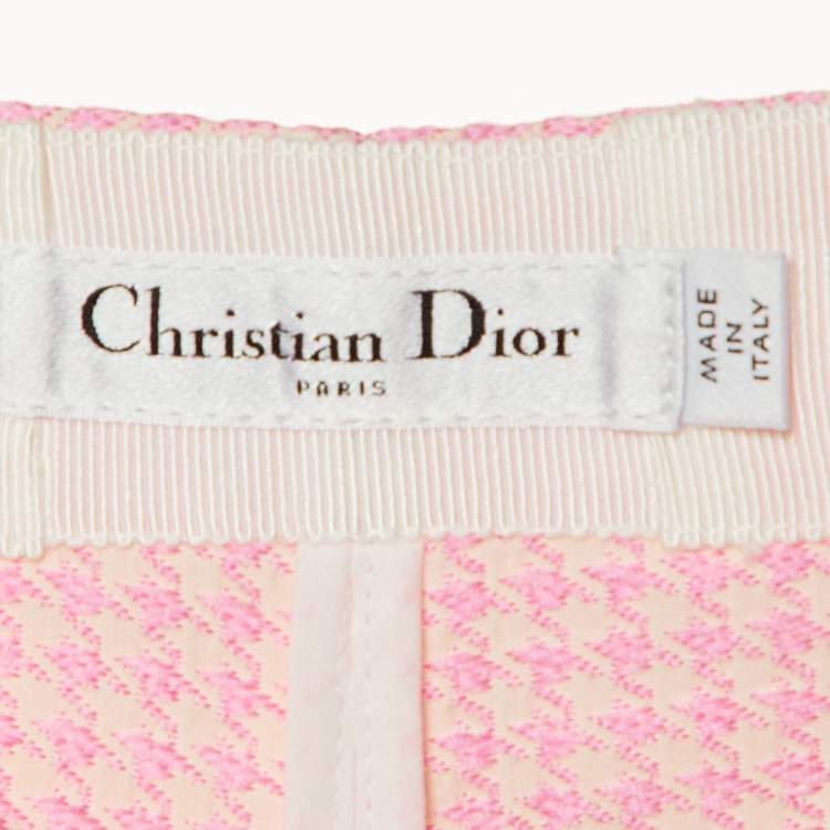 Pre Owned Christian Dior Pink Houndstooth Pattern Cotton Straight Leg Pants M