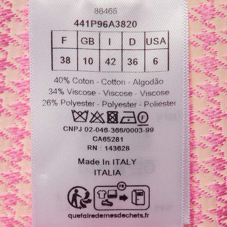 Pre Owned Christian Dior Pink Houndstooth Pattern Cotton Straight Leg Pants M