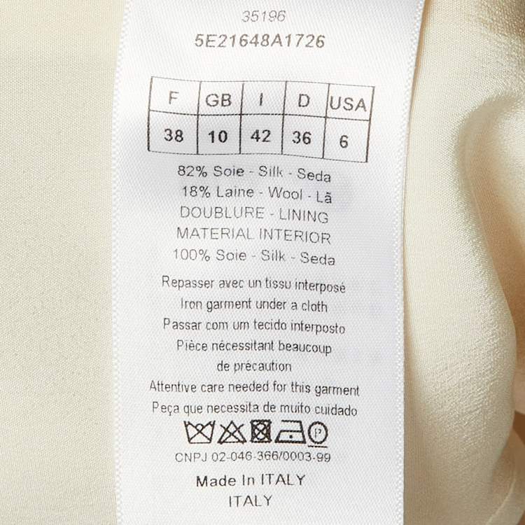 Pre Owned Christian Dior Cream Wool Crepe Sleeveless Blazer Long Dress M