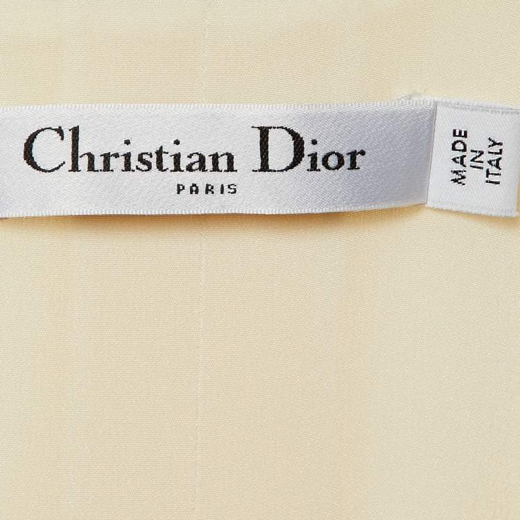 Pre Owned Christian Dior Cream Wool Crepe Sleeveless Blazer Long Dress M