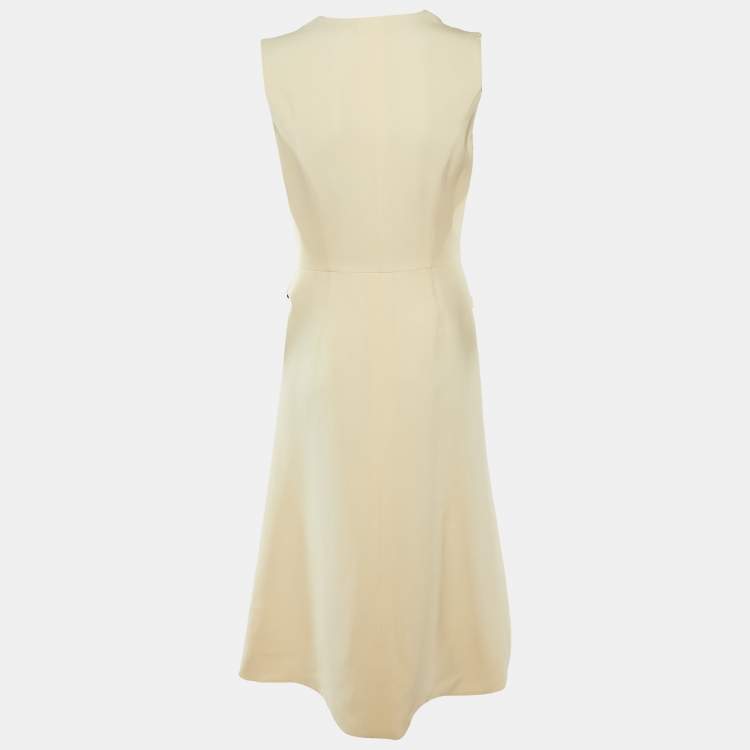 Pre Owned Christian Dior Cream Wool Crepe Sleeveless Blazer Long Dress M