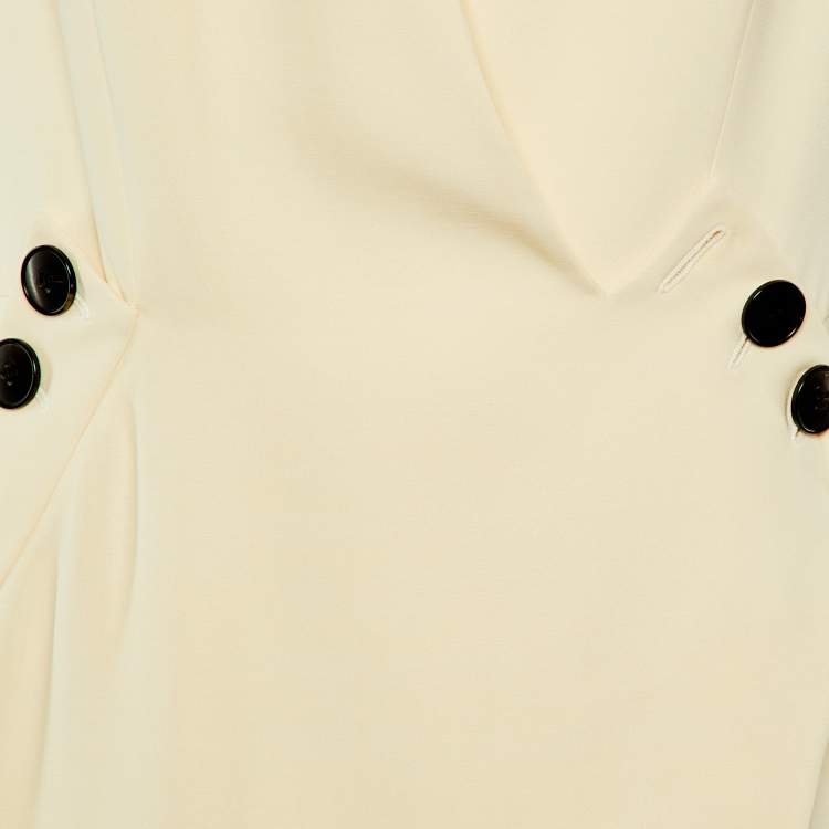 Pre Owned Christian Dior Cream Wool Crepe Sleeveless Blazer Long Dress M