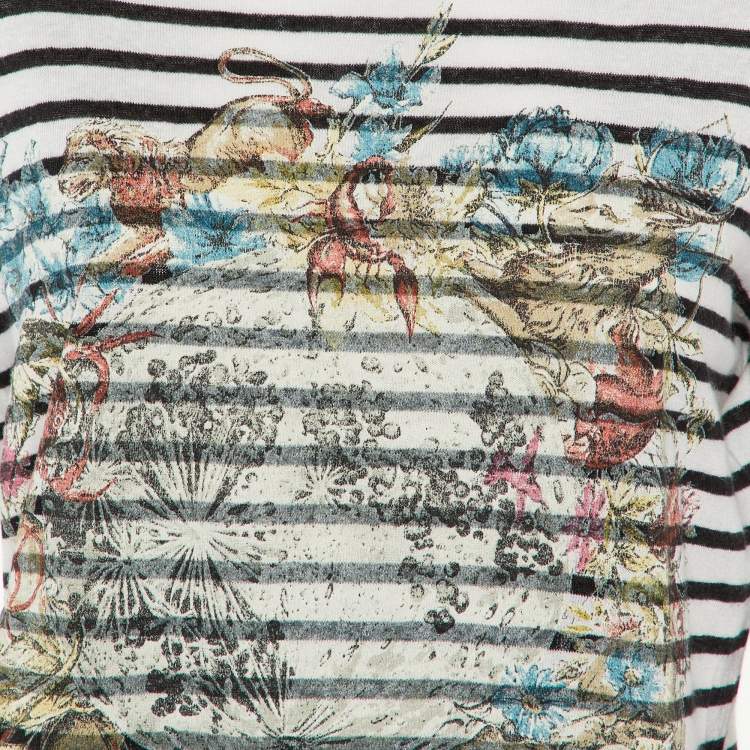 Pre Owned Christian Dior Monochrome Striped Printed Knit Jumper S