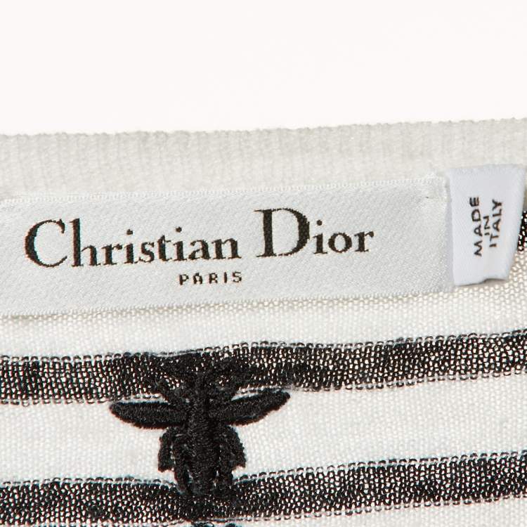 Pre Owned Christian Dior Monochrome Striped Printed Knit Jumper S