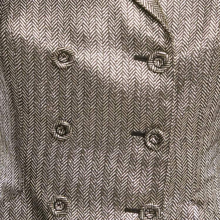 Pre Owned Dior Metallic Herringbone Lurex Double Breasted Blazer S