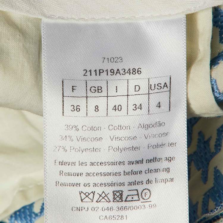 Pre Owned Dior Blue/White Houndstooth Cotton Belted Pants S