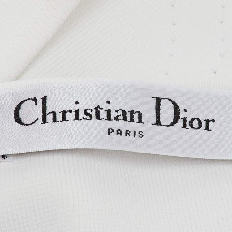 Pre Owned Christian Dior White Logo Strap Stretch Knit Bralette Top S