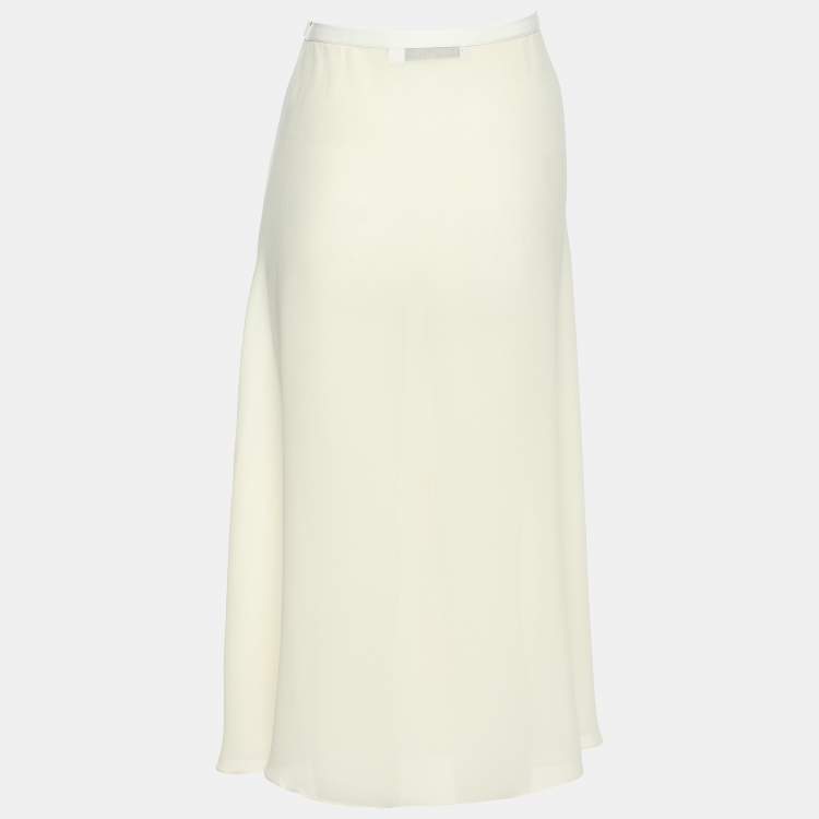Pre Owned Dior Cream Chiffon Midi Skirt M