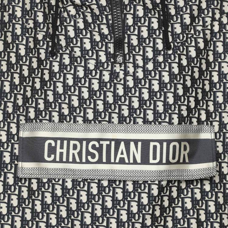 Pre Owned Dior Beige/Navy Blue Oblique Jacquard Hooded Anorak Jacket XS