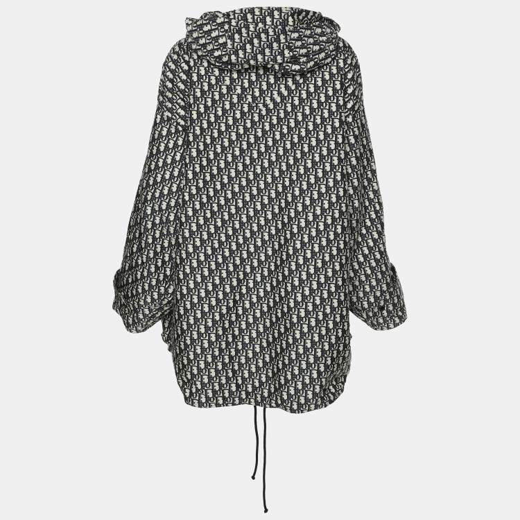 Pre Owned Dior Beige/Navy Blue Oblique Jacquard Hooded Anorak Jacket XS