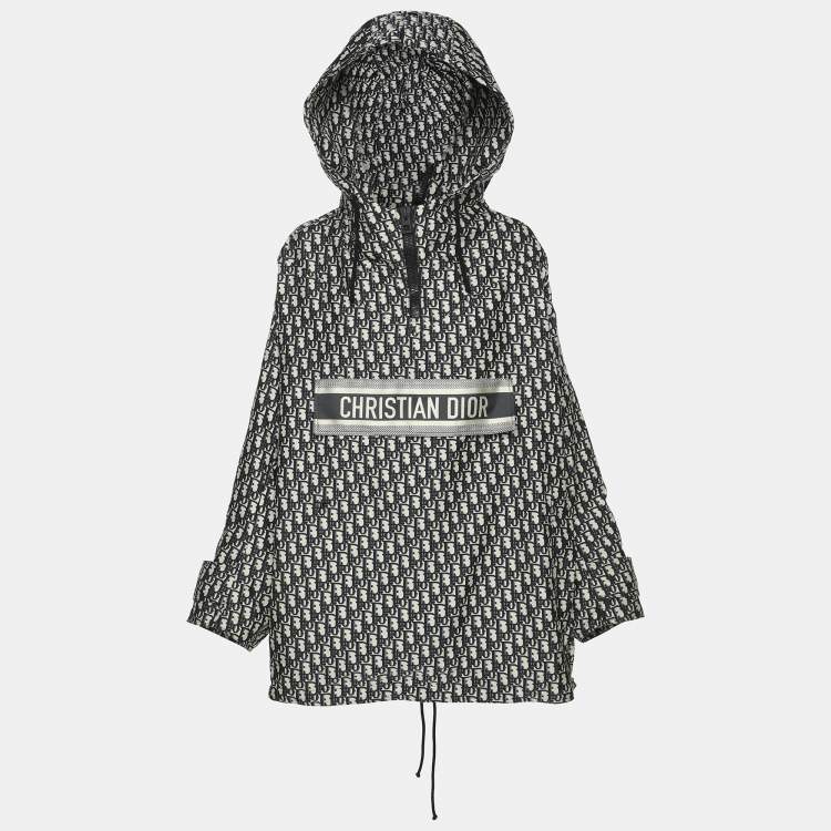 Pre Owned Dior Beige/Navy Blue Oblique Jacquard Hooded Anorak Jacket XS
