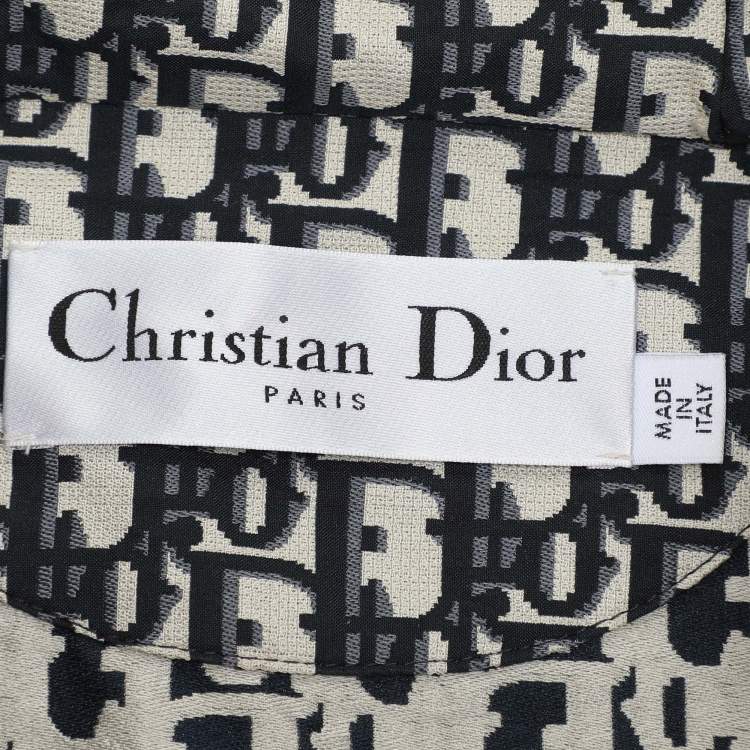 Pre Owned Dior Beige/Navy Blue Oblique Jacquard Hooded Anorak Jacket XS