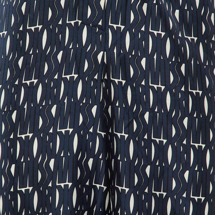 Pre Owned Christian Dior Blue Monogram Print Silk Straight Leg Trousers M