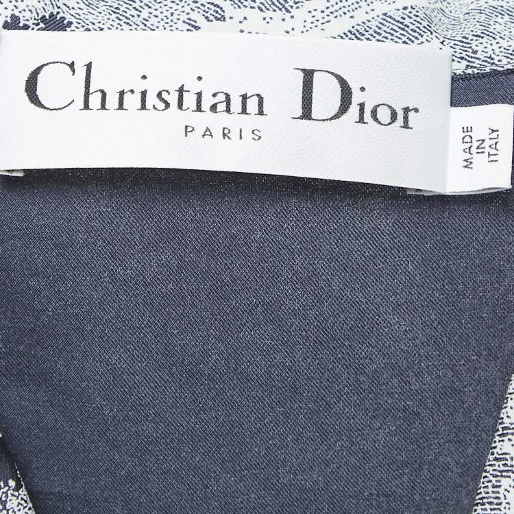 Pre Owned Dior White/Navy Blue Toile de Jouy Print Silk Pants & Top Set S