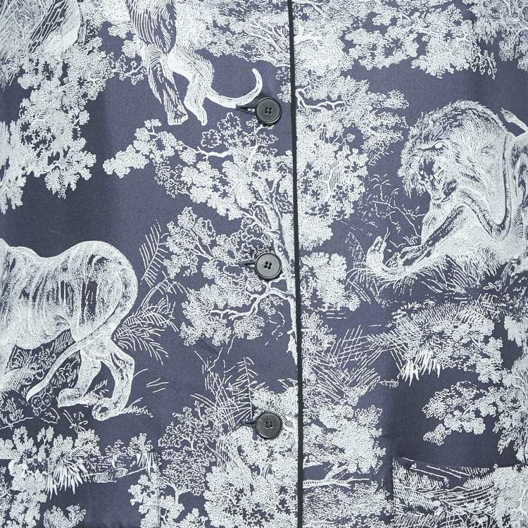 Pre Owned Dior White/Navy Blue Toile de Jouy Print Silk Pants & Top Set S