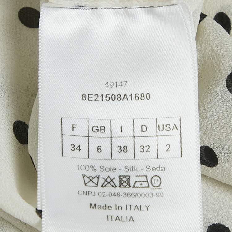 Pre Owned Dior White Polka Dot Print Silk Tunic Top S