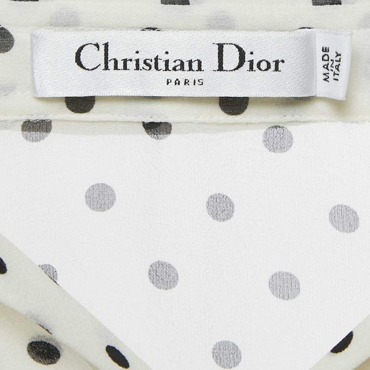 Pre Owned Dior White Polka Dot Print Silk Tunic Top S